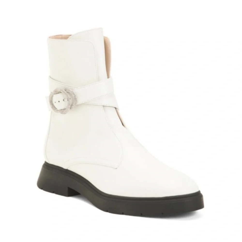 Stuart Weitzman Boots Crystal Bucket Ankle in White Leather